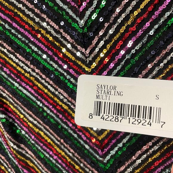 NWT Saylor Black Metallic Rainbow Sequin Striped Mini Dress Womens Small - Picture 6 of 9